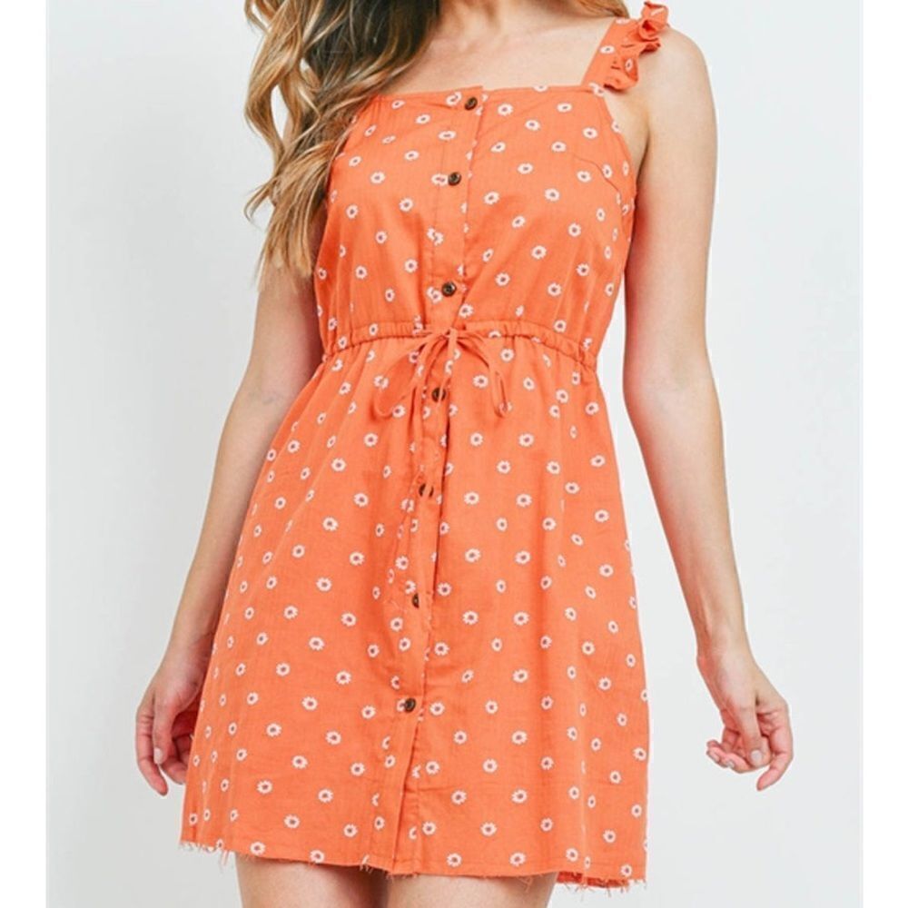 Peach love CALIFORNIA Orange ruffle sleeveless cotton dress sz L